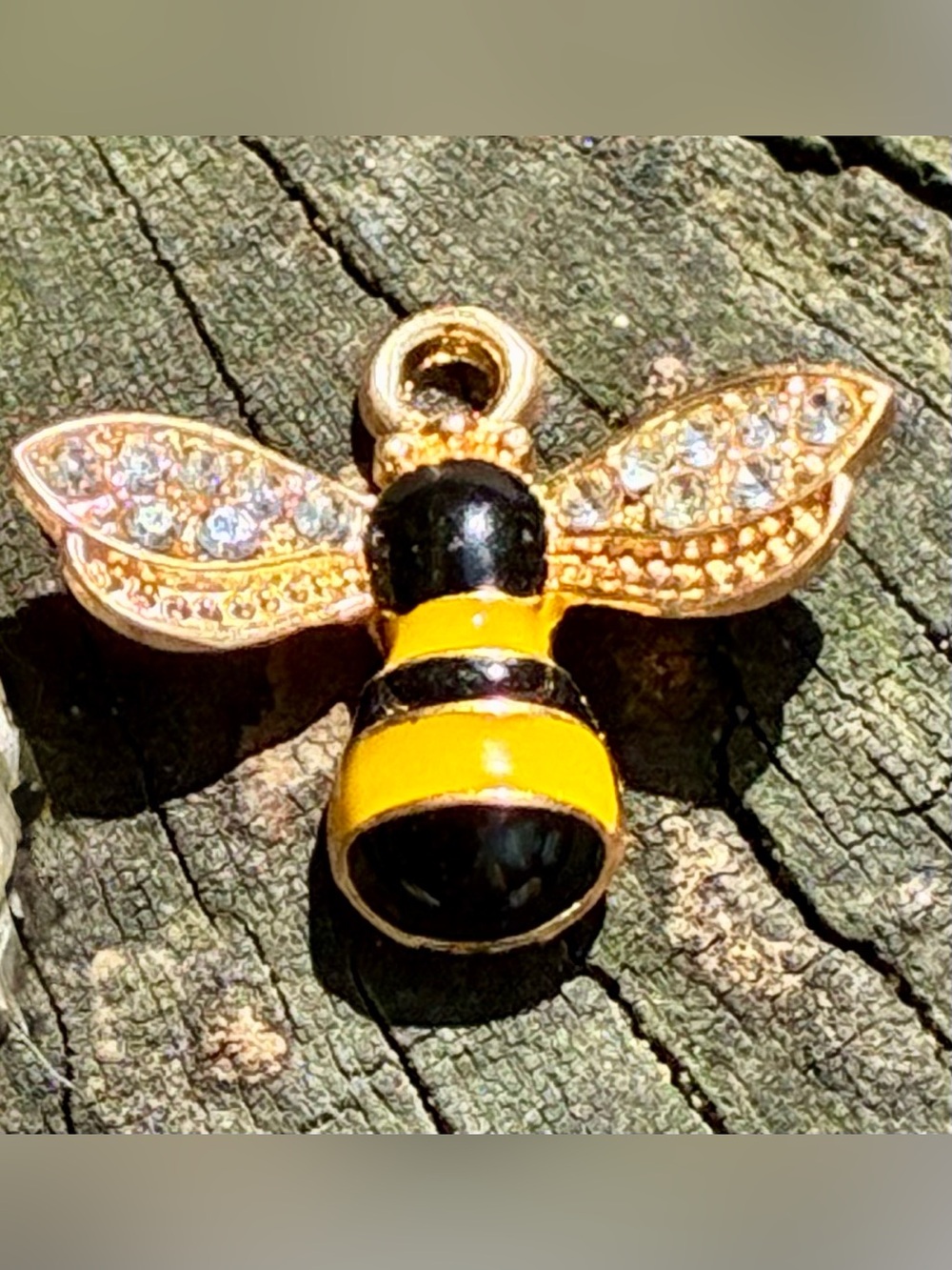 🐝 Buzzing Gold-Tone Bee Charm Pendant with Rhinestones & Yellow and Black Enamel